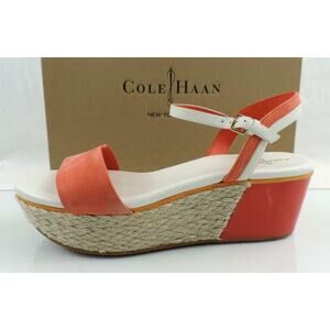 Cole Haan New York Arden Wedge Platform Espadrille Sandals Orange Nubuck Size 7